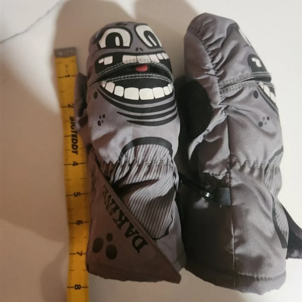 Dakine Toddler Scruffy Monster Mittens Grey Insulated Winter Snow Gloves S‎ 1-2Y